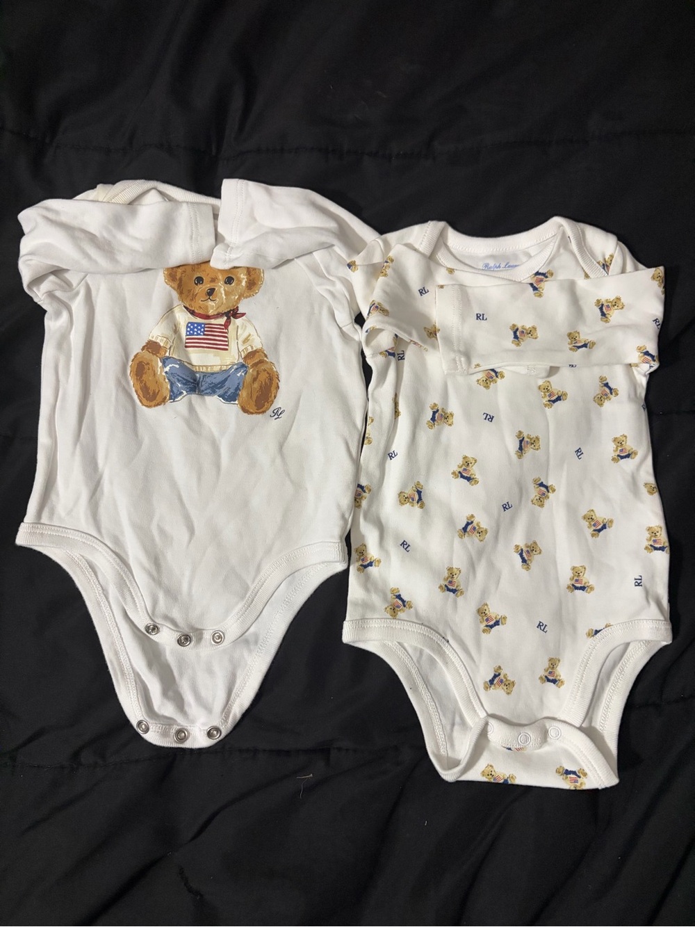 Polo by Ralph Lauren White Teddy Bear Cotton One-Piece Bodysuits - 2 Pack Sz 3M